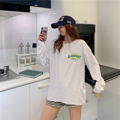 

Women Autumn New Fashion Design New Round Neck Long Sleeve Before And After Letter Printing Loose Sets Of T-shirt White