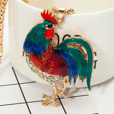 

Creative Zodiac Chicken Years Act The Role Ofing Is Tasted Full Rhinestones Crystal Chickens Pendant Necklace Luxury Jewelry