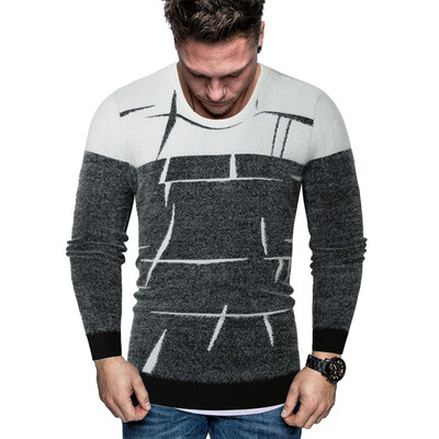 

Toponeto Men New Autumn Winter Splicing Casual Long Sleeve Knitting Sweaters Tops Blouse