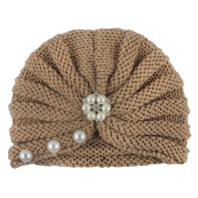 

Autumn Soft Cute Newborn Baby Pearl Design Girls Caps Infant Knitted Hat Turban Elastic Cap New