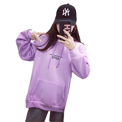 

Autumn Letter Print Casual Long Sleeve Women Hooded Sweatshirts Plus Velvet Warm Autumn Pullover Pink Fashion Tops Female