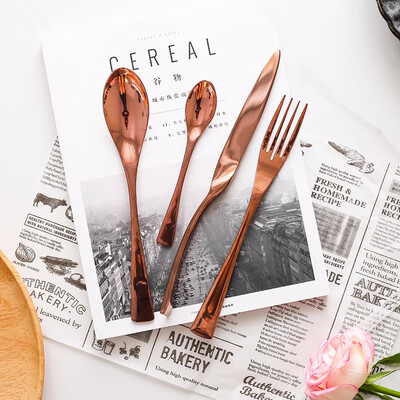 

STRUST 4pc set 188 stainless steel portable cutlery set rose gold titanium plated flatware