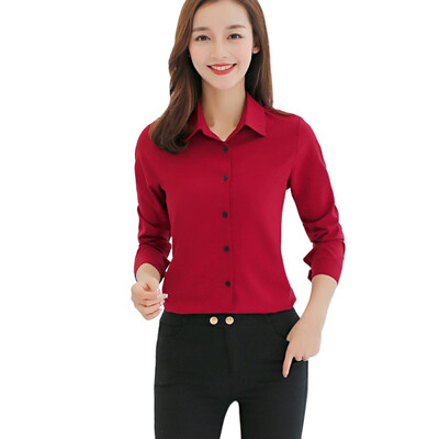

Korean Style Blouses Long-sleeved Casual Chiffon Womens Shirt Wild Slim Blouse 4 Colors