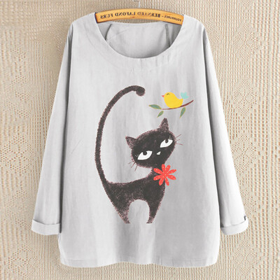 

Tailored Women Vintage Cat Print Long Sleeve Pullover Sweatshirt Blouse Tops Shirts