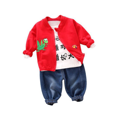 

Spring Autumn Casual Baby Cartoon Printing Long Sleeve Top And Outerwear And Trousers Kids Three-piece Outfit Set