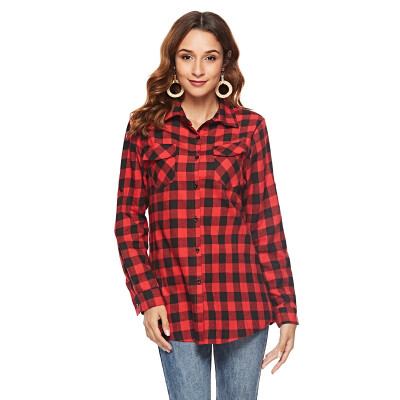 

Womens Casual Cuffed Long Sleeve Boyfriend Button Down Plaid Flannel Shirt Tops Women Fashion Pockets Tops And Blouses