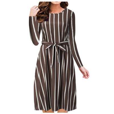 

Tailored Womens O-Neck Striped Long Sleeve Loose With Pockets Casual Long Dress
