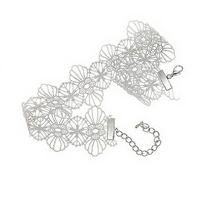 

Korean 2pcs set Female Sweet Necklace Womens Brimmed Lace Embroidery Flowers Necklace Bracelet Wedding Acceseries