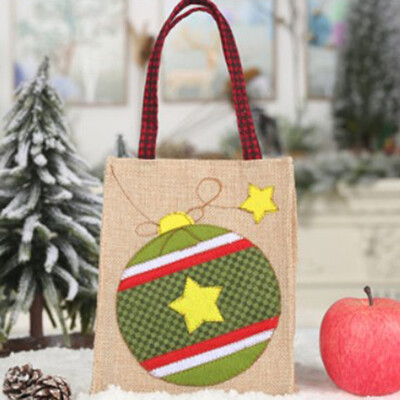 

Christmas Burlap Tote Cartoon Candy Bags Santa Claus Applique Gift Bags