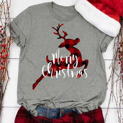 

Gobestart Womens Christmas Letter Printed Round Neck Short Sleeve T-shirts