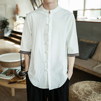 

Toponeto Mens Spring&Summer Chinese Wind Leisure Flax Cotton Short-sleeved Tops