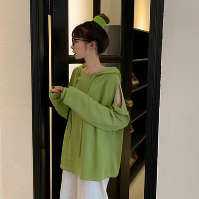 

Womens Lovely Casual Off-the-shoulder Hooded Sweatshirt Long Sleeve Loose Solid Color Korean kpop Hoodie Hip Hop Tracksuit