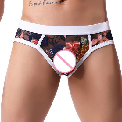 

Tailored Mens Soft Mesh Underwear Breathable Knickers Flower Embroidery Sexy Briefs