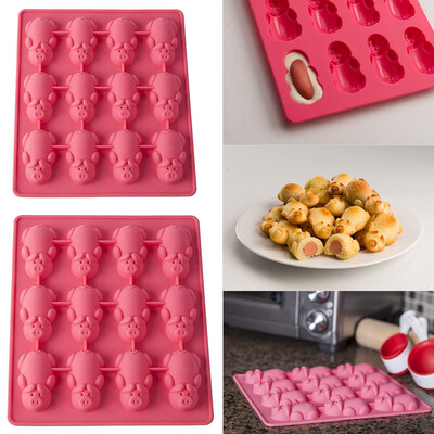 

Gobestart New 1PC Multifunction 12 Little Pig Silicone Cake Baking Pink Mould