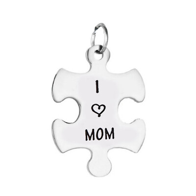 

Stainless Steel I love MOM DAD Puzzle Necklace Fathers Day Mothers Day Gift