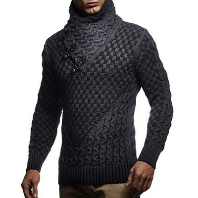

Fashion Mens Turtleneck Sweater Cardigan Casual Slim Horns Buckle Thick Sweaters
