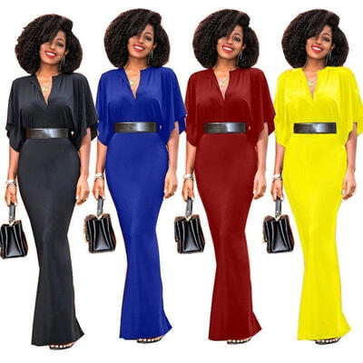

Women Sexy Deep V-neck Flare Bell Sleeves Work Office Party Bodycon Sheath Dress