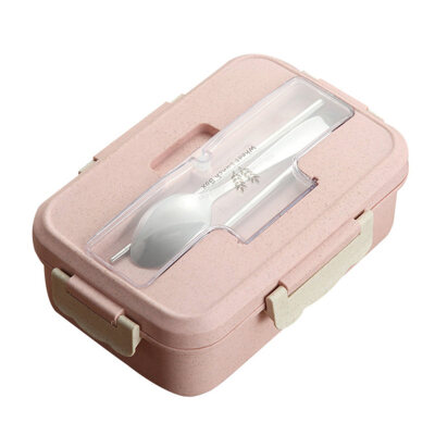 

1000ml Bento Lunch Box Spoon Chopstick Set Wheat Straw Food Storage Container