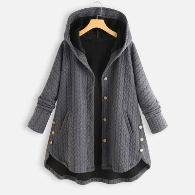 

Gobestart Women Plus Size Casual Button Pockets High Low Long Sleeve Hooded Coat