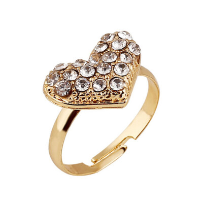 

New Fashion Women Shining Heart Open Finger Ring Rhinestone Inlaid