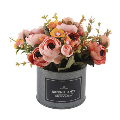 

Artificial Flowers Potted Delicate Silk Hand Made Bud With Iron Flower Pot Silk Artificial Flowers For Wedding Home Decoration