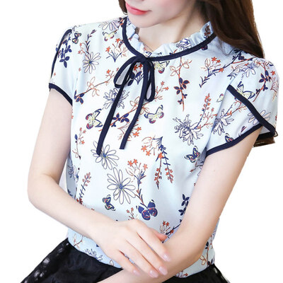 

Women Chiffon Print Blusas Floral Shirt Elegant Blouses Tops For Womens