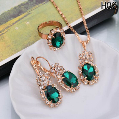 

Fashion Blue Crystal Stone Wedding Jewelry Sets For Brides Silver Color Necklace Set For Women