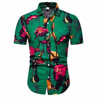 

Foreign Trade New Mens Blast Korean Version Shown Mens Broken Flowers Short Sleeve Leisure Shirt TC14