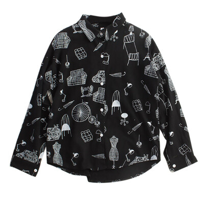 

Womens Batwing Sleeve Streetwear Shirts Japan Harajuku Style Girls Cotton Linen Printed Cartoon Casual Spring Summer Tops