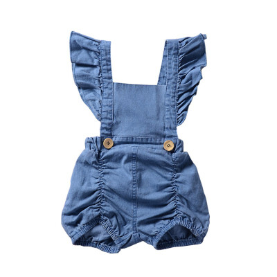 

Newborn Jumpsuit Baby Solid Color Denim Sleeveless Shorts Harness Baby Summer Casual Clothing Set