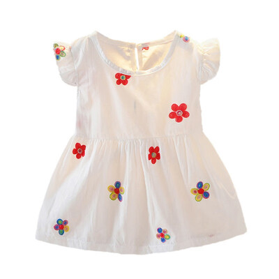 

Summer Baby Girls Dress Cute Floral Print Flare Sleeve Dress Cotton Kids Toddler Sleeveless Sundress