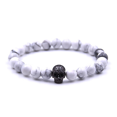 

Brand Fashion Charm Bracelet Micro Pave CZ Skull Head Lava Stone Beads Bracelet For Men Jewelry Gift