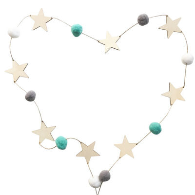 

Nordic Style DIY Felt Balls Wood Stars Hanging Pendant Garland Ornament for Birthday Wedding Party Kids Room Decoration
