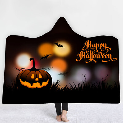 

Halloween Digital Printing Soft Hooded Blanket With Cloak Double Thickened Animated Cartoon Hooded Blanket Halloween Decoration