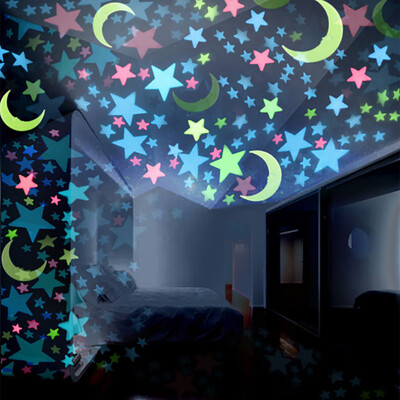 

JPGIF 100PC Kids Bedroom Fluorescent Glow In The Dark Stars Moons Wall Stickers