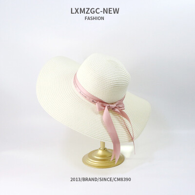 

New Korean version of the hat ladies outdoor sun shade sun hat bow double letter ribbon large eaves straw hat