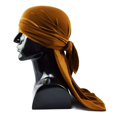 

5 Colors Unisex Velvet Durag Muslim Turban Hijab Cap Long Tail Chemo Hats Absorb Sweat Head Scarf