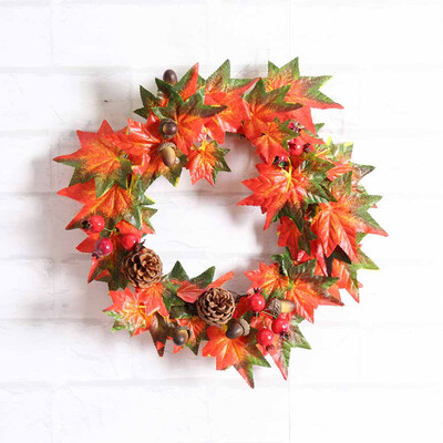 

〖Follure〗Pine Fruit Maple Leaf Fall Door Wreath Door Wall Ornament Thanksgiving Day