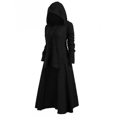 

Womens retro loose O-neck long-sleeved hooded long dress solid color long jacket ladies casual large size