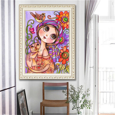 

Creative Interesting5D Cartoon Girl And Tiger DIY Diamond Painting Embroidery Cross Craft Stitch Animal Decor Art Wall Sticker