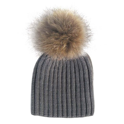 

Children Winter Crochet Hat Child Girl Boy Warm Knit Balaclava Raccoon Fur Hairball Cute Hats Solid Beanie Baby Thickening Cap