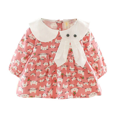 

Autumn Casual Baby Girls Dresses 1Y-4Y Long Sleeve Cartoon Rabbit Print Dress Kids Pageant Dresses 2 Colors