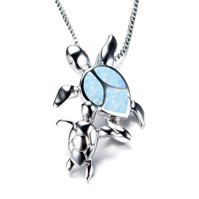 

925 Silver Mom And Baby Turtle Opal Necklace Romantic European And American Personality Turtle Opel Crystal Necklace