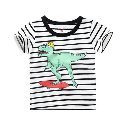 

1PC Baby Boy Cartoon Dinosaur Printed Short Sleeve Tops Stripe T-Shirt Blouse Toddler Cotton O Neck Outfits Clothes
