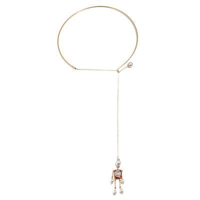 

Women Fashion Creative Robot Pearl Pendant Gold Necklace Necessaries