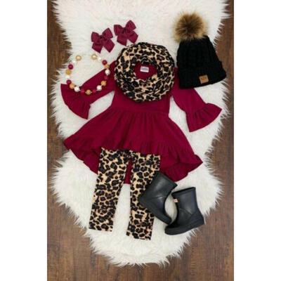 

US Toddler Kids Baby Girl Winter Clothes Tops T-shirt Leopard Print Pants Outfit