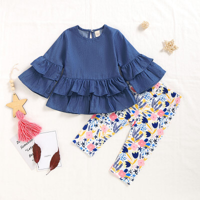 

Toddler Girls Clothes Set Ruffled Tops With Flare Sleeve Long Pants Ruffling T-shirt Floral Pants Kids Girls Outfits 12M-5Y