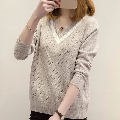 

Autumn Winter Sweater Women Pullovers Hollow Sweaters Women Loose Knitted Warm Sweater Female V-neck Small Fresh Sweater