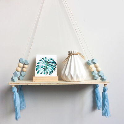 

Nordic Style Kids Baby Room Wooden Beads Tassel Wall Shelf Room Storage Organization swing shelf Wall Hanging Decor