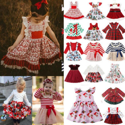 

Toddler Kids Baby Girls Christmas Santa Bow Swing Dress Holiday Party Clothes US